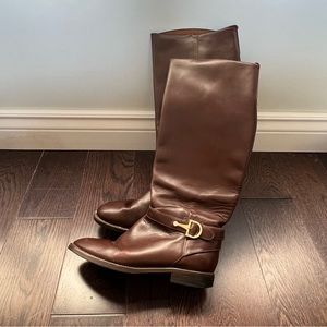 Nine West brown leather riding boots with brass buckle and straps women’s 8 M